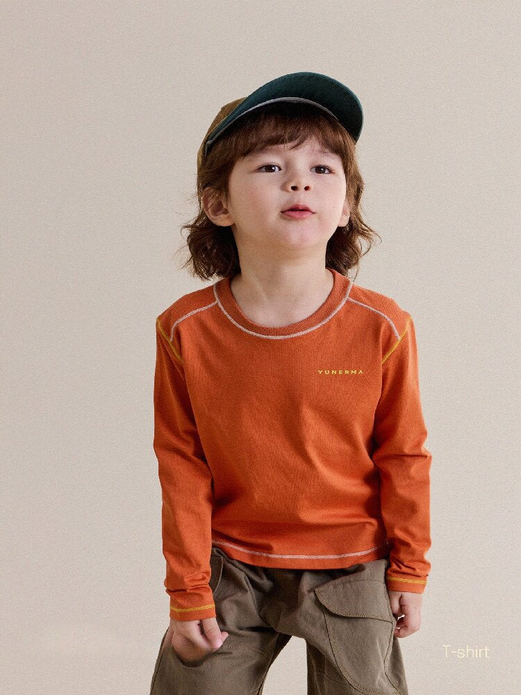キッズ ジュニア ステッチ プルオーバー 長袖Tシャツ【mh0014252】