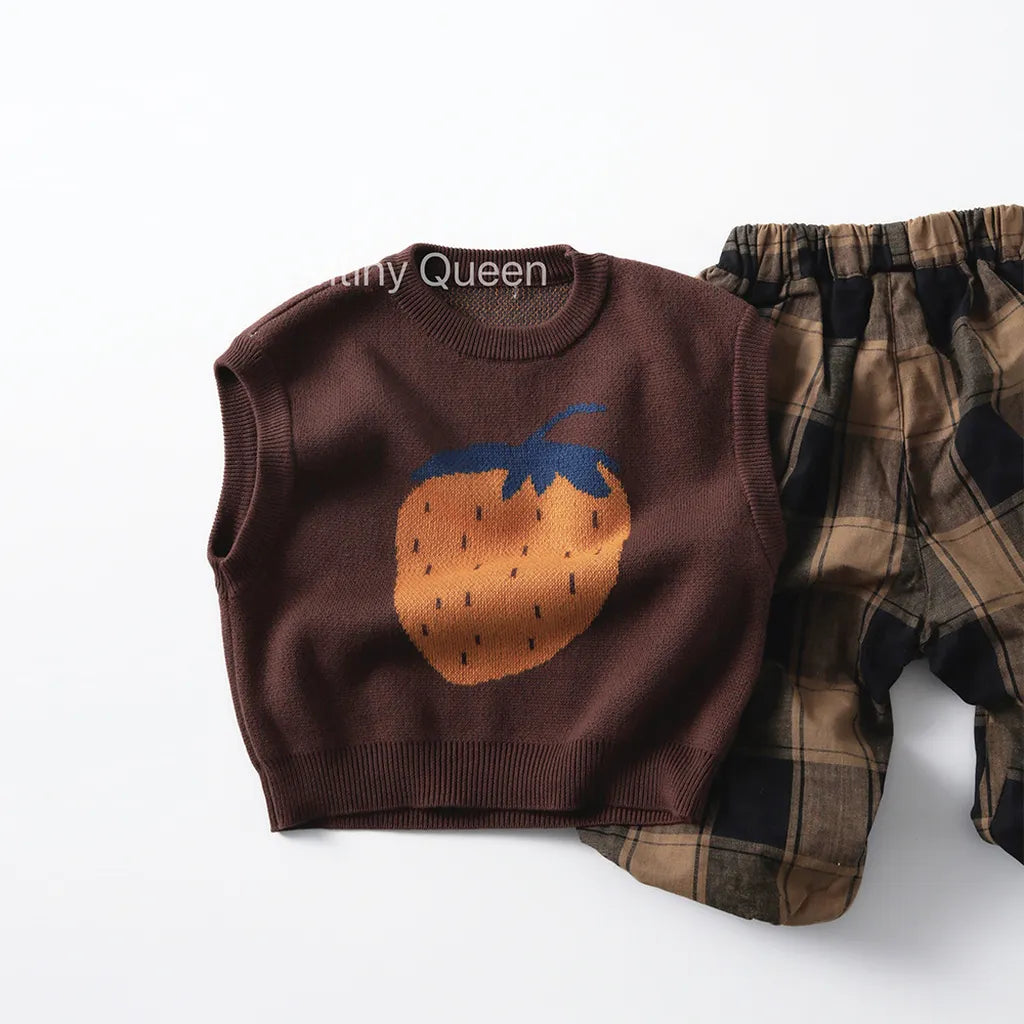 -ビッグいちご柄ニットベスト【mh0011093】 - mamahalo shop - ベスト -  べビー服 - 子供服 - 男の子 - 女の子