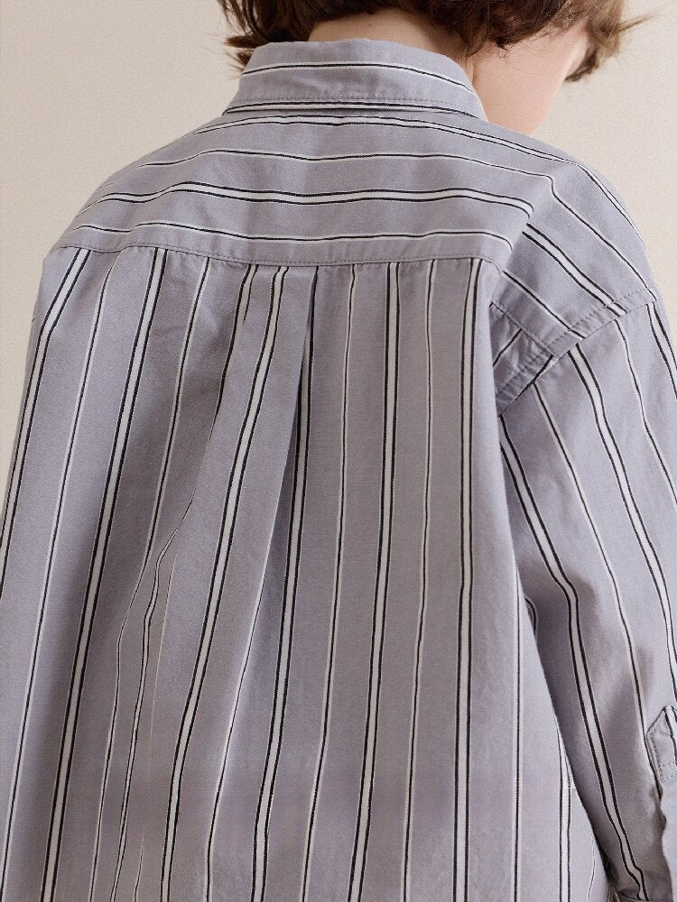 Camisa de manga larga con estampado de rayas y parches de animales para niños y jóvenes [mh0014244]