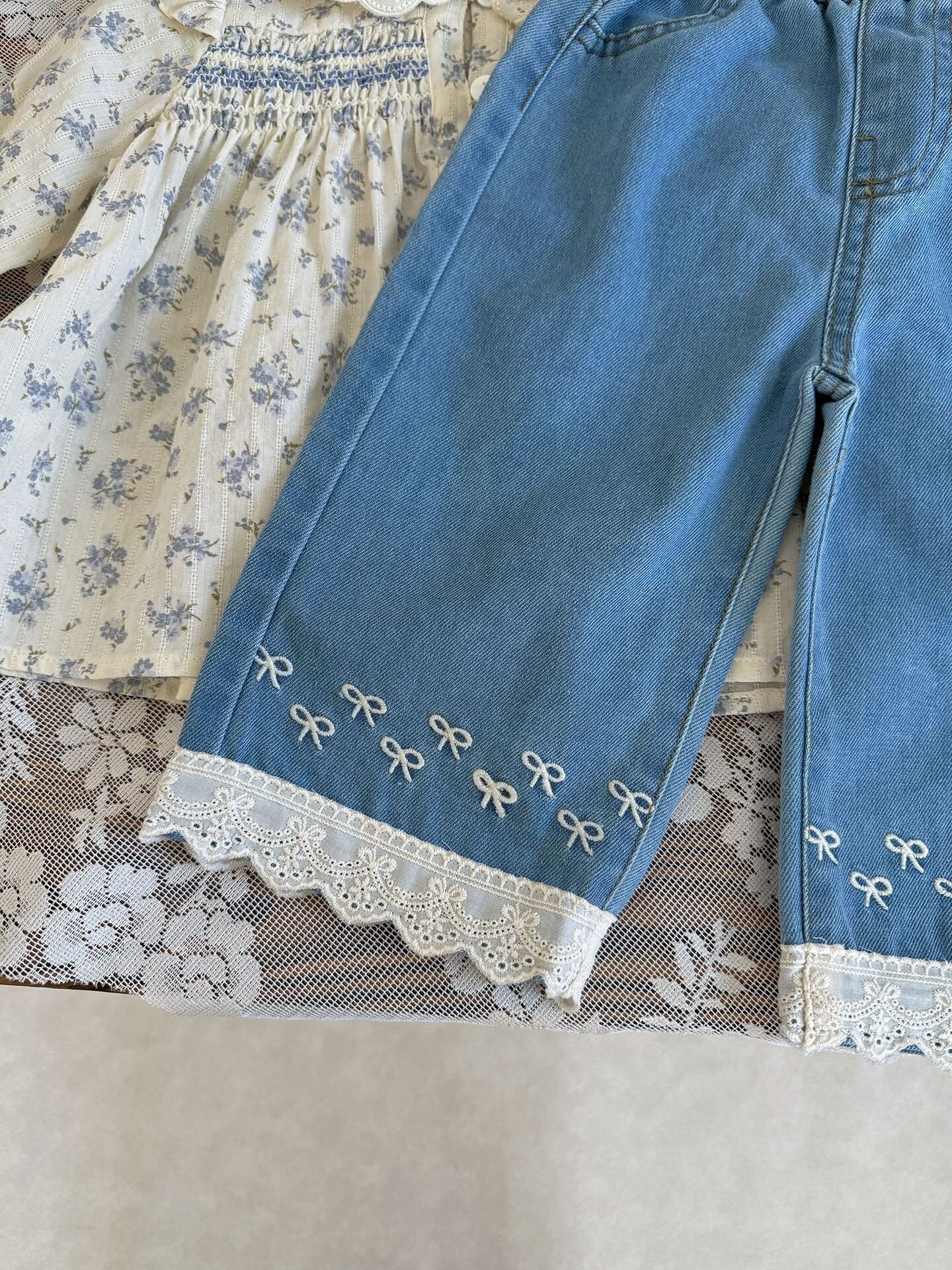 Lace Embroidered Wide-Leg Jeans レース刺繍ワイドデニムパンツ【mh0012112】