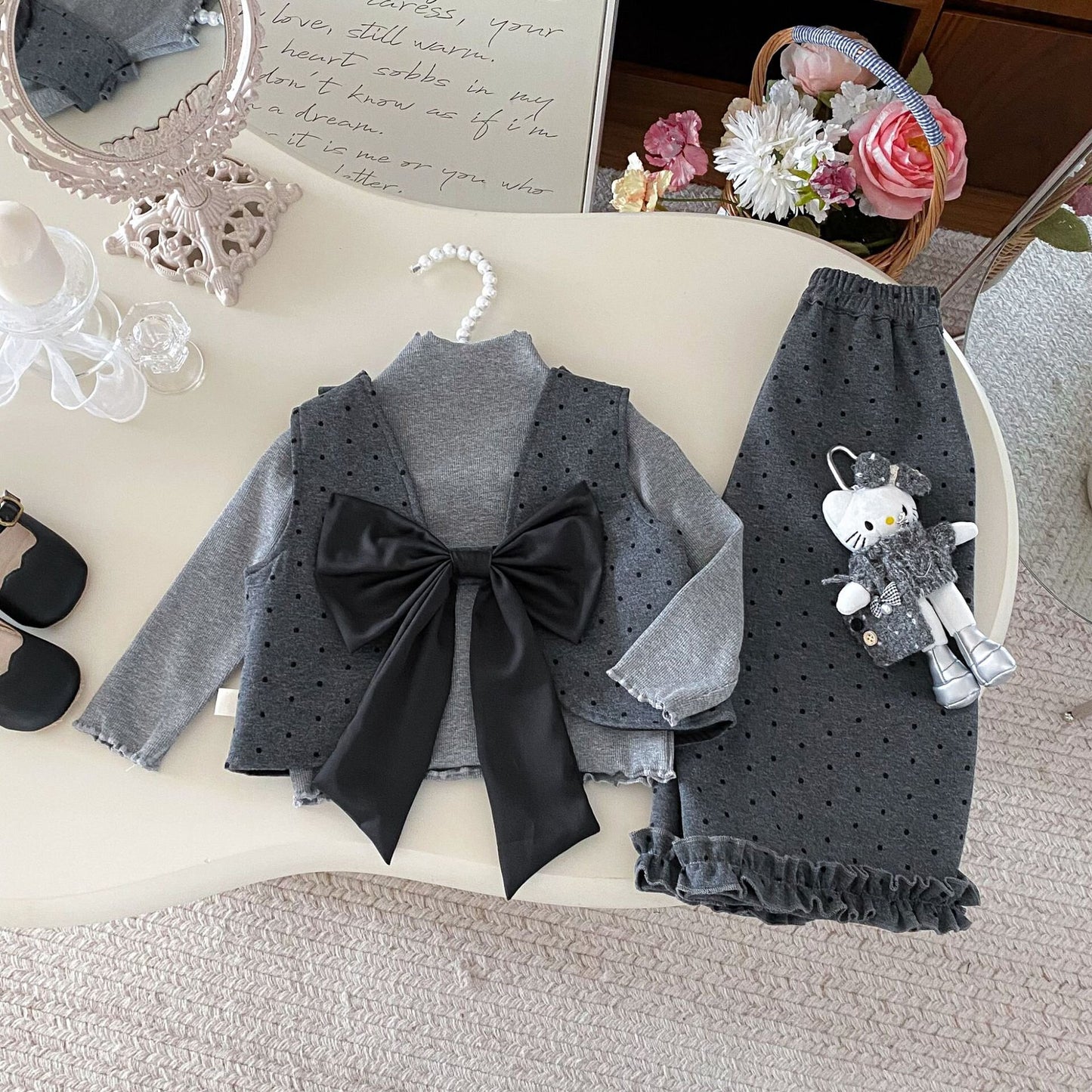 Conjunto de tres piezas de algodón con lunares [mh0012088]