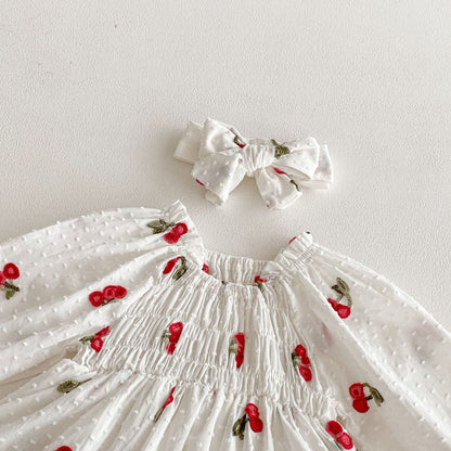 Cherry Print Skirt Jumpsuit チェリー柄 襟付き ロンパース【mh0012097】