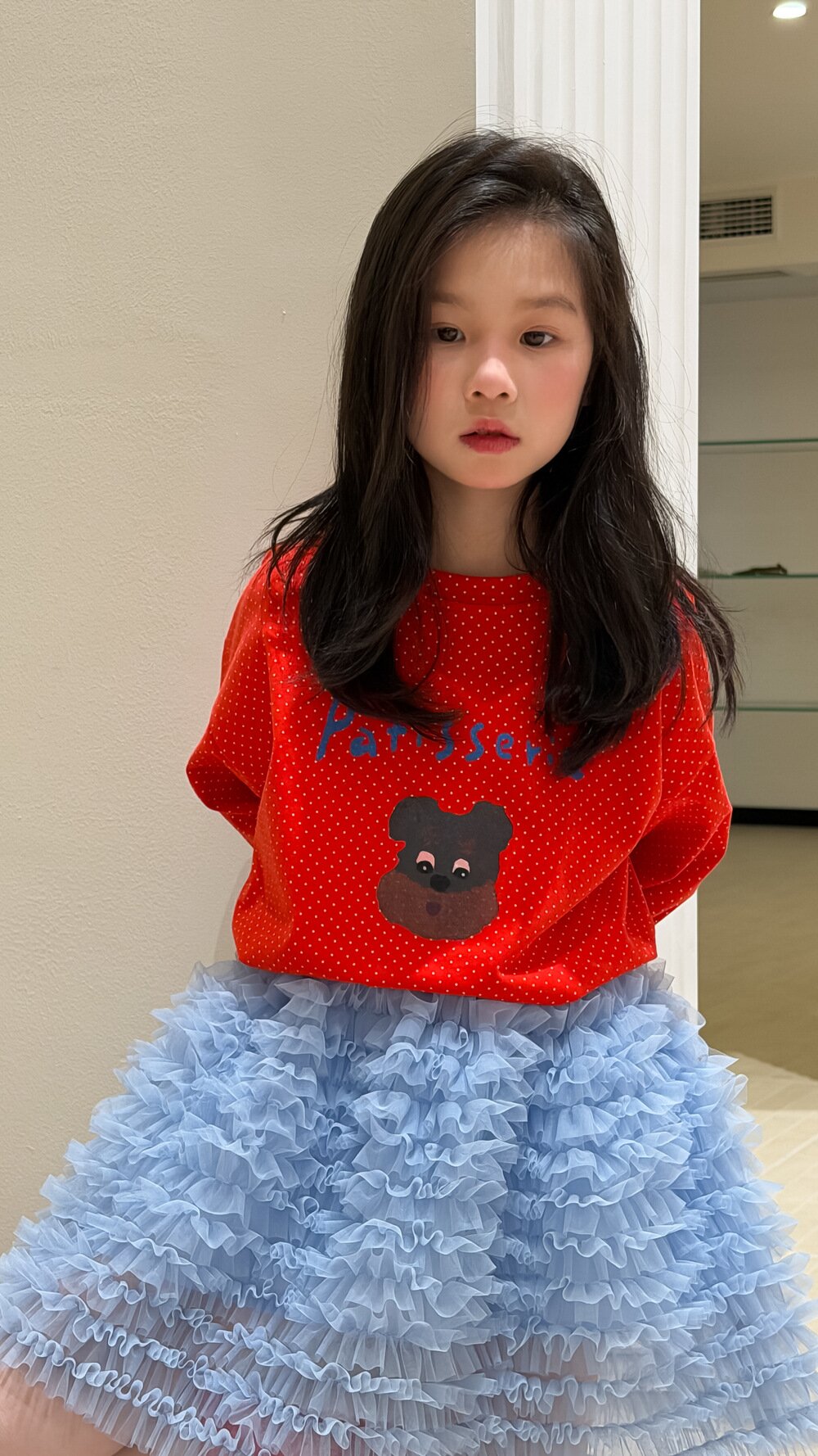 Polka Dot Cartoon Letter T-Shirt ドット柄キャラクター長袖Tシャツ【mh0012106】