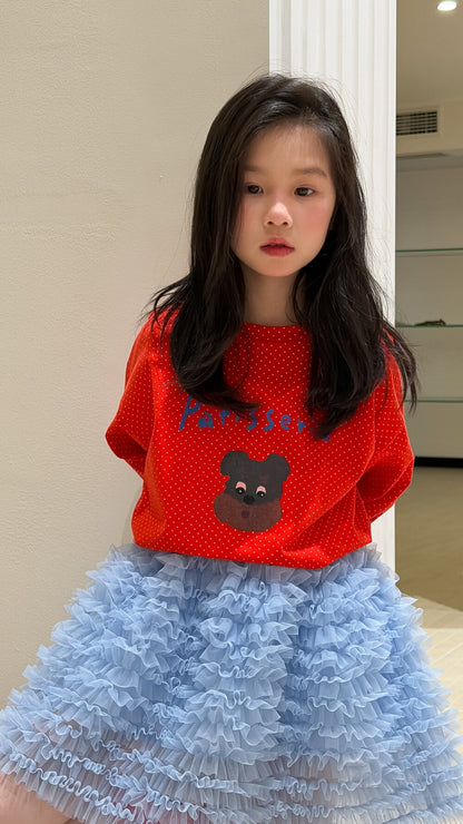 Polka Dot Cartoon Letter T-Shirt ドット柄キャラクター長袖Tシャツ【mh0012106】