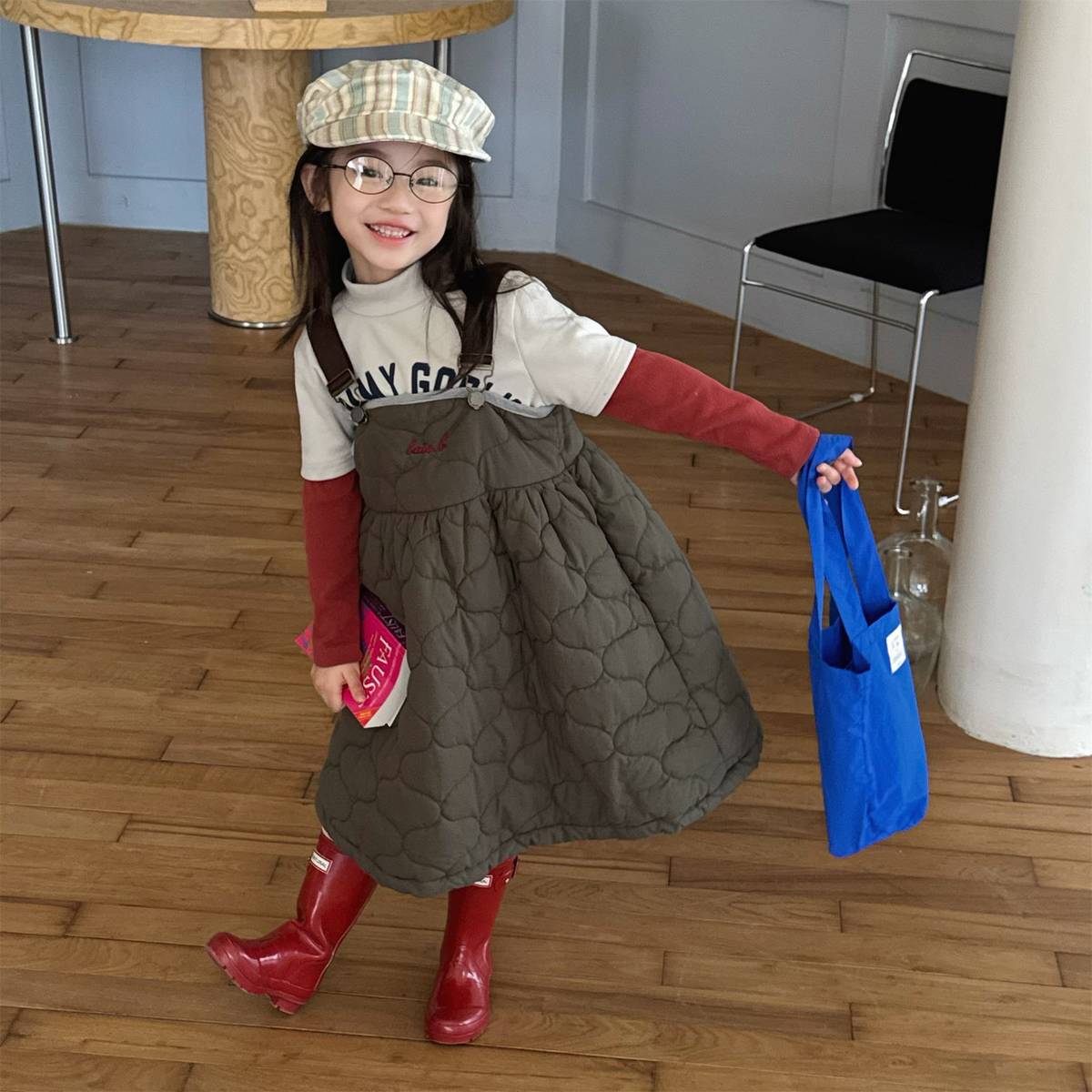 -キルティング サロペットスカート ジャンパースカート 中綿入り【mh0011419】 - mamahalo shop - ノースリーブワンピース -  べビー服 - 子供服 - 男の子 - 女の子