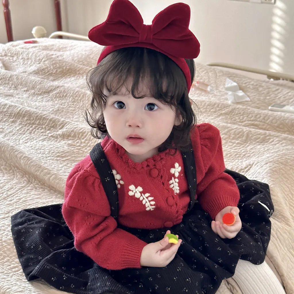 -フラワー刺繍ニットフリルカーディガン / サスペンダースカート【mh0011171】 - mamahalo shop - 長袖セットアップ -  べビー服 - 子供服 - 男の子 - 女の子