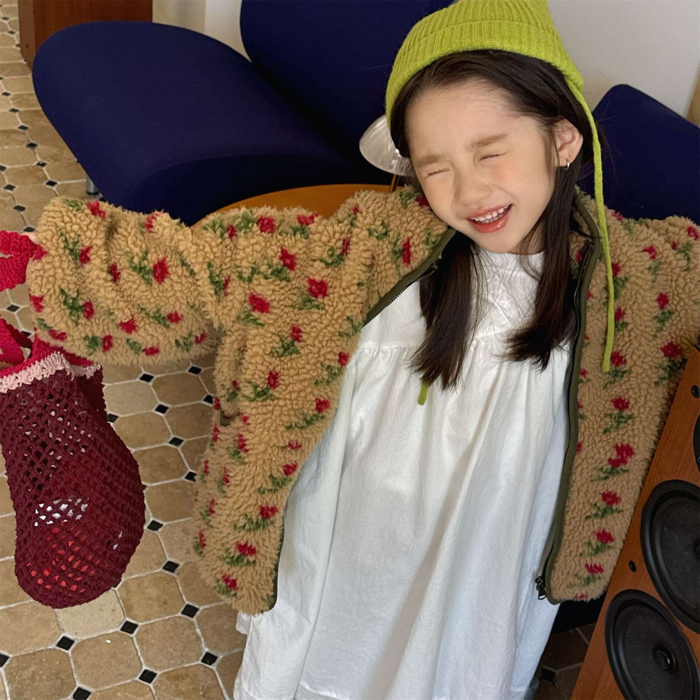 シープボアコート 花柄 フリースジャケット もこもこアウター 厚手防寒【mh0011436】