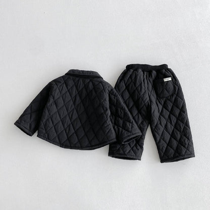 -長袖キルティングジャケット+パンツ セットアップ 2点セット 防寒 中綿ダイヤ柄【mh0011387】 - mamahalo shop - 長袖セットアップ -  べビー服 - 子供服 - 男の子 - 女の子