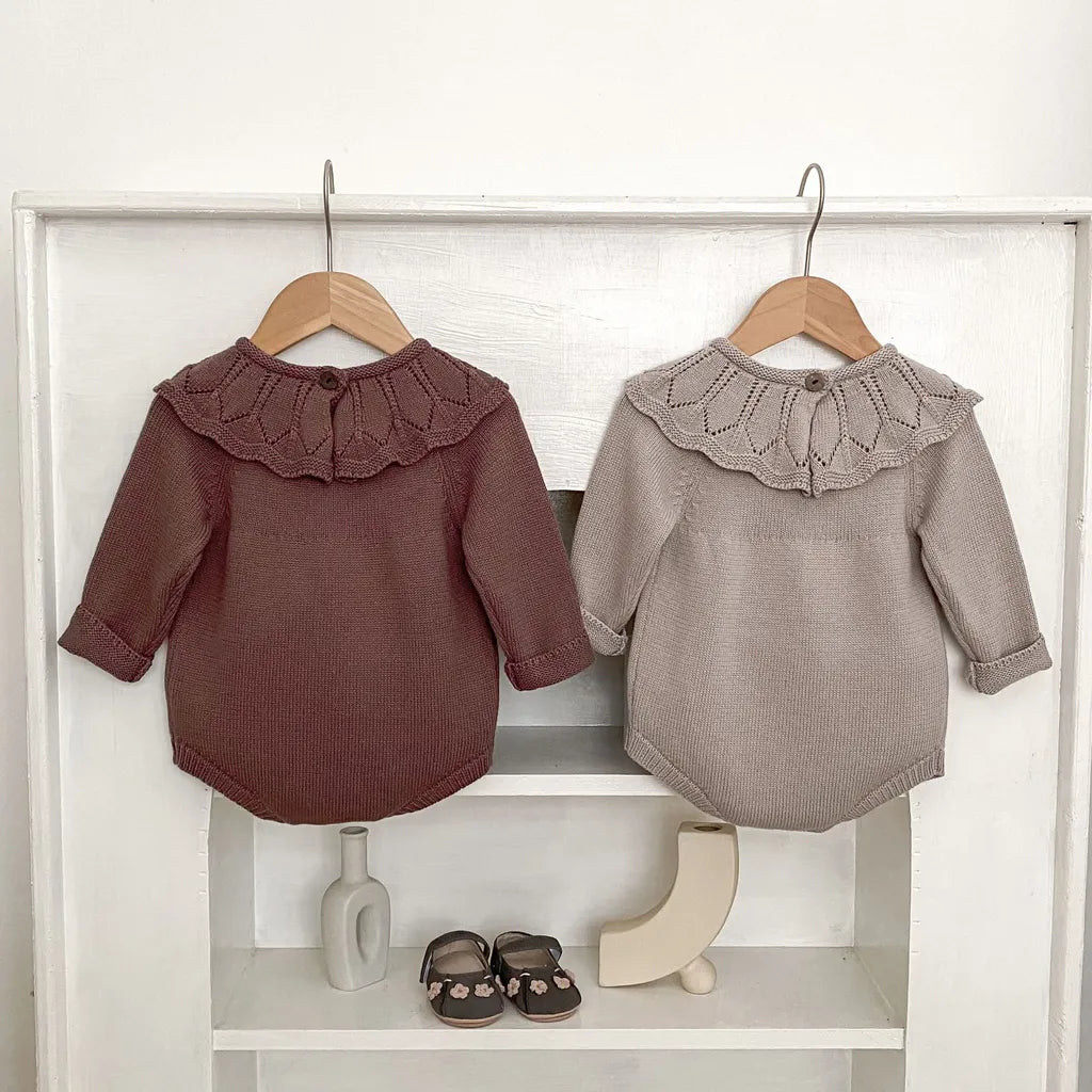 -ラッフルレースニット襟長袖ロンパース【mh0011077】 - mamahalo shop - 長袖ロンパース -  べビー服 - 子供服 - 男の子 - 女の子