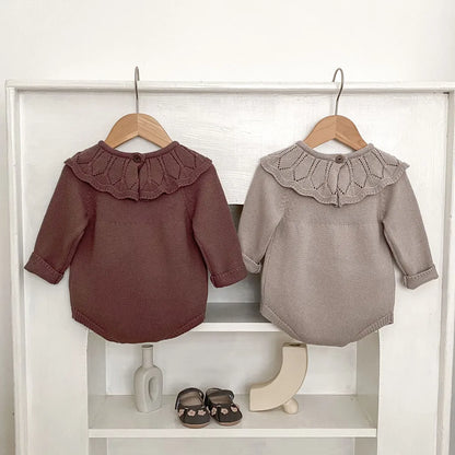 -ラッフルレースニット襟長袖ロンパース【mh0011077】 - mamahalo shop - 長袖ロンパース -  べビー服 - 子供服 - 男の子 - 女の子