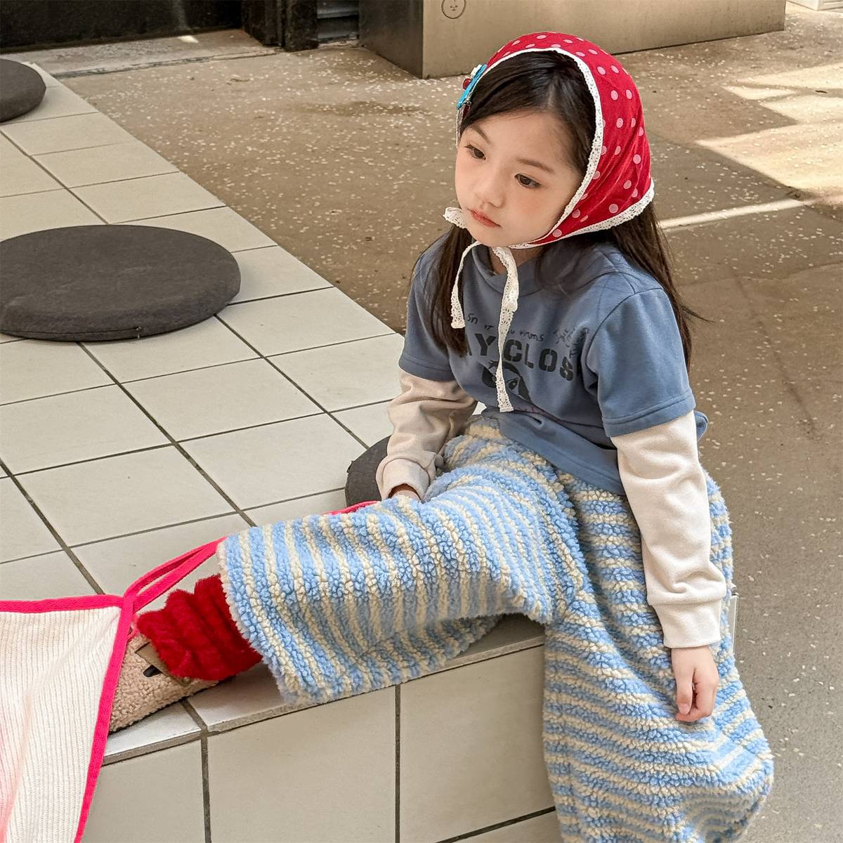 -ロングパンツ シープボア ボーダー柄 もこもこボア 長ズボン【mh0011400】 - mamahalo shop - ロングパンツ・スウェットパンツ -  べビー服 - 子供服 - 男の子 - 女の子