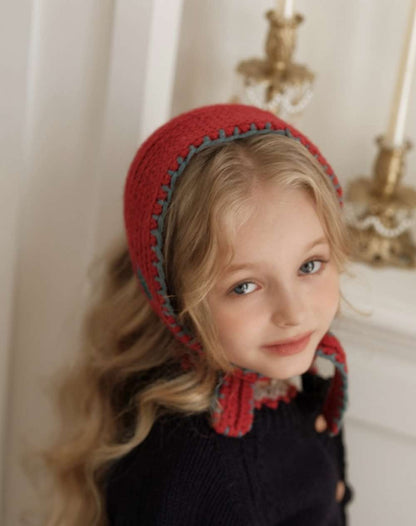 Knit hat/headband with flower crochet embroidery, perfect for warmth and protection for babies and kids [mh0011553]