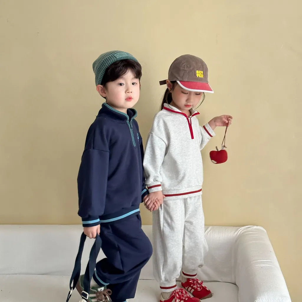 -LOVE刺繍ハーフジップスウェットセットアップ 2点セット【mh0011251】 - mamahalo shop - 長袖セットアップ -  べビー服 - 子供服 - 男の子 - 女の子