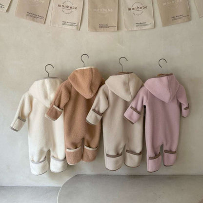 長袖もこもこフーディロンパース | フード付きボア | 防寒アウタージャンプスーツ【mh0011497】