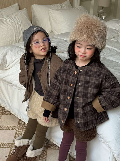 リバーシブルジャケット | 中綿入りウール混チェック柄 | バーン風アウター【mh0011468】