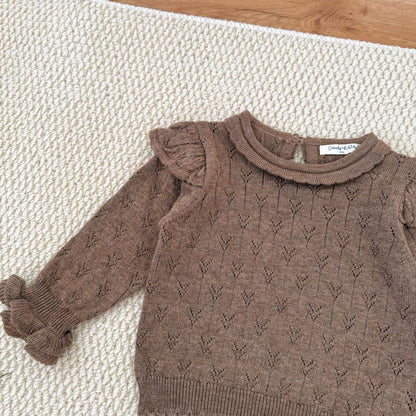 長袖ニット フリル襟 フリル袖 透かし編み ベビーセーター【mh0011507】