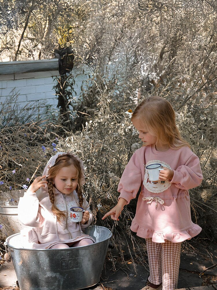 キッズ ウサギプリント 裾フリル スウェットワンピース【mh0014231】
