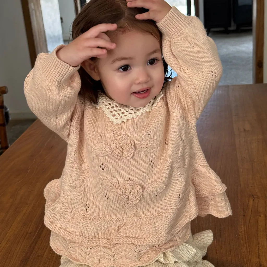 -フラワー刺繍フリルニットプルオーバー【mh0011148】 - mamahalo shop - ニット・セーター -  べビー服 - 子供服 - 男の子 - 女の子