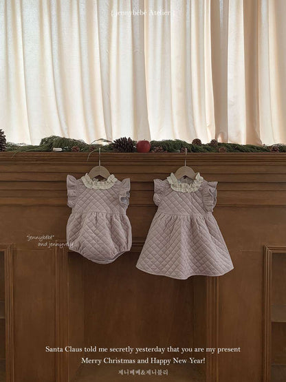 ノースリーブワンピース/ロンパース キルティング フリル袖 ジャンパースカート ボディスーツ【mh0011544】