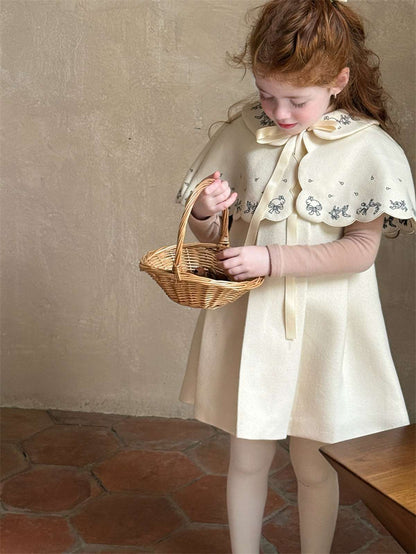 Ribbon embroidered cape + box pleated dress set (2-piece set) [mh0011452]