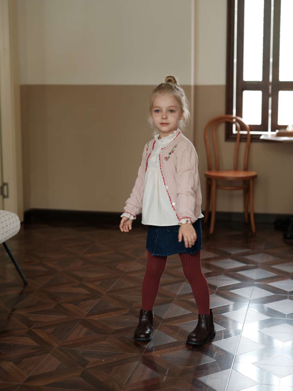 長袖カーディガン 刺繍 ピコレース パフスリーブ ニット【mh0011551】