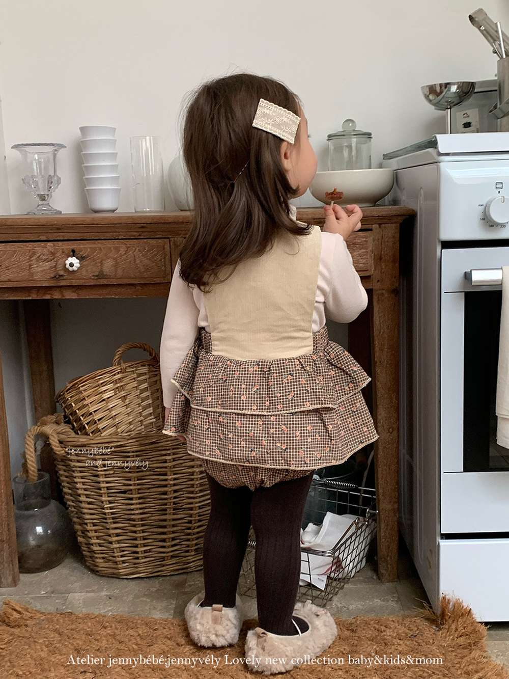 ノースリーブロンパース コーデュロイ チェック柄 フリルスカート【mh0011533】