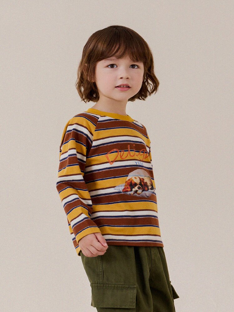Camiseta de manga larga raglán con estampado de perro a rayas para niños/junior
