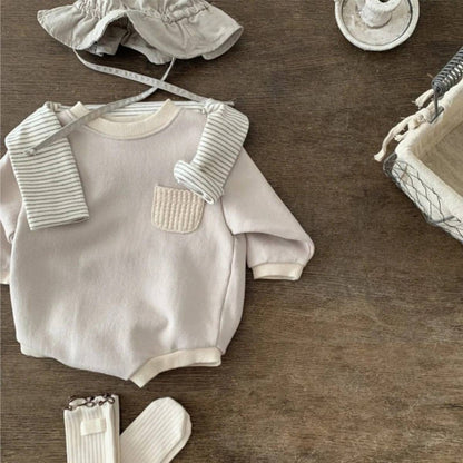 -長袖ロンパース スウェット アクセントカラー 胸ポケット【mh0011363】 - mamahalo shop - 長袖ロンパース -  べビー服 - 子供服 - 男の子 - 女の子