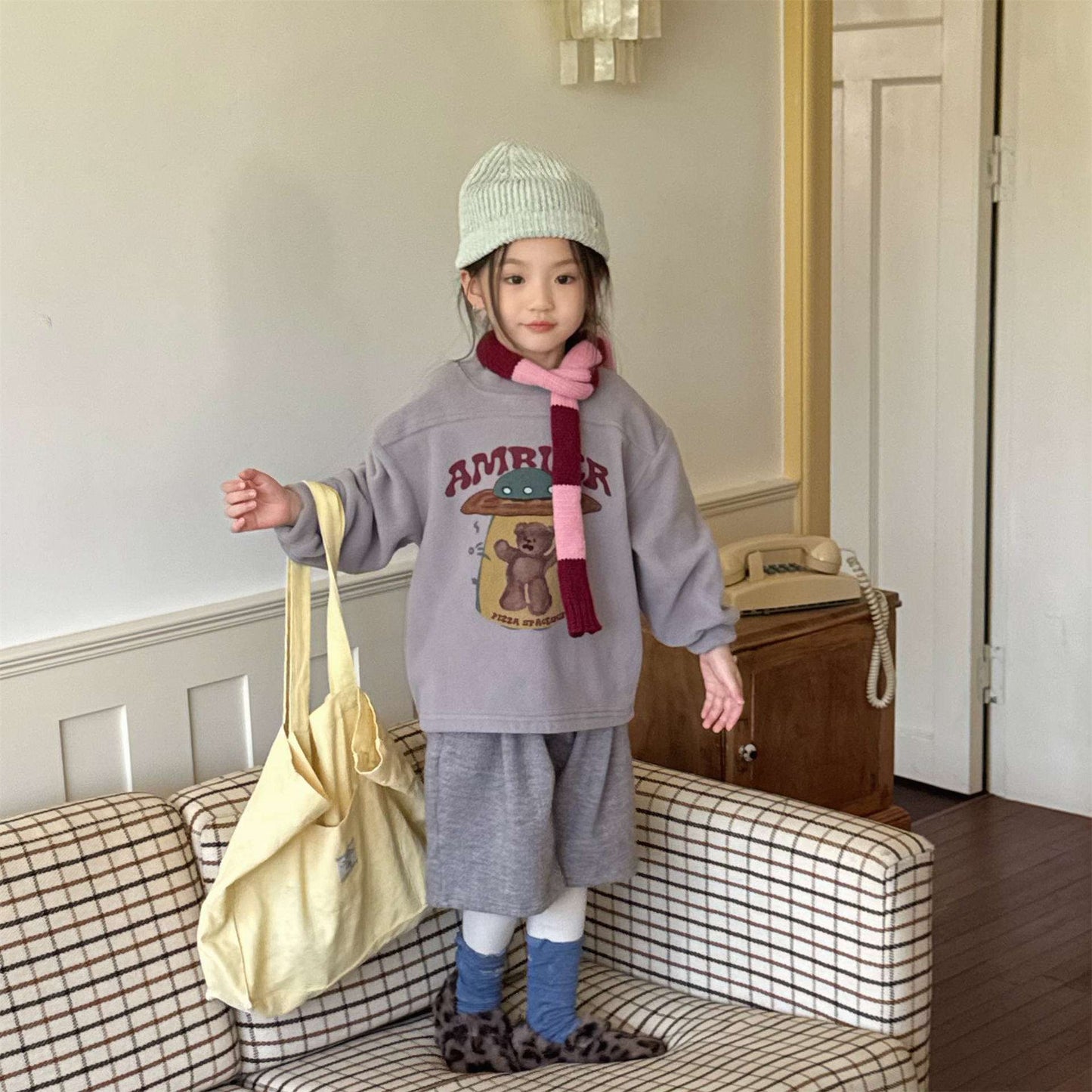 長袖フリーススウェット プリント トレーナー ゆるシルエット【mh0011435】