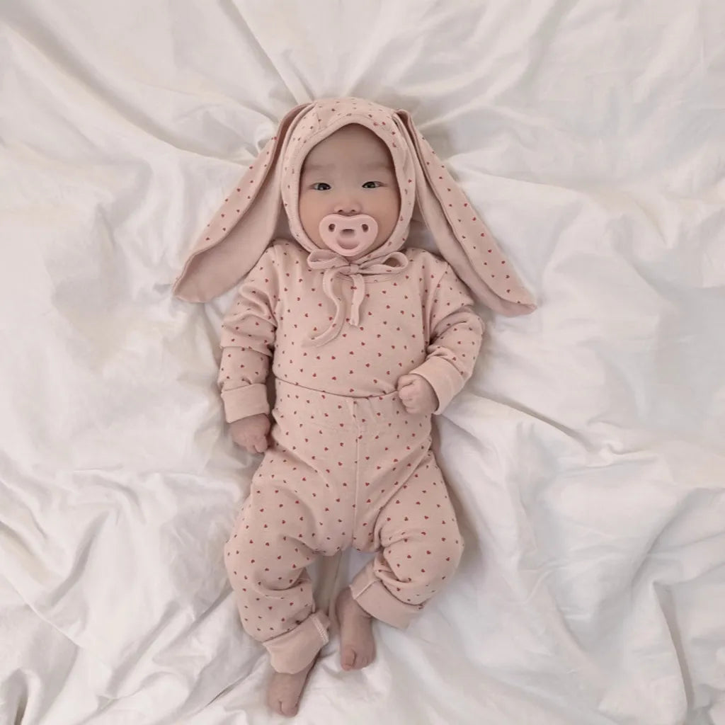 -ハートプリントトップス+レギンスセット うさ耳帽子 3点セット【mh0011177】 - mamahalo shop - 長袖セットアップ -  べビー服 - 子供服 - 男の子 - 女の子