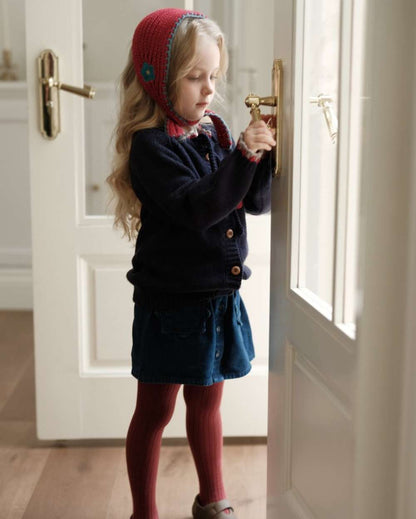 Long-sleeved cardigan with cherry crochet pattern and knit buttons, lightweight wool [mh0011554]