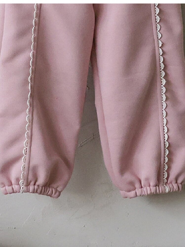 【mh0014801】2026 Otoño Nuevo Strawberry Shan Coreano Niños Niñas Elegante Encaje Holgado Versátil Casual Deportes Pantalones de Chándal