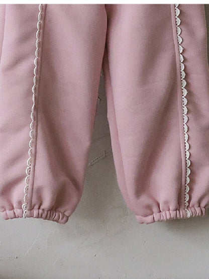 【mh0014801】2026 Otoño Nuevo Strawberry Shan Coreano Niños Niñas Elegante Encaje Holgado Versátil Casual Deportes Pantalones de Chándal