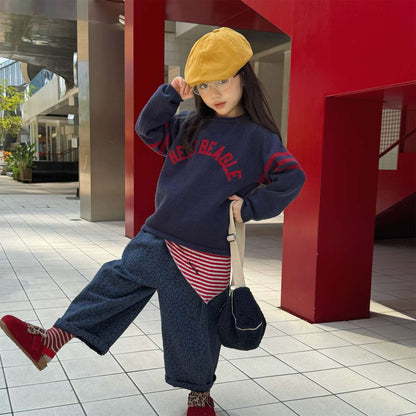 -長袖セーター ニット素材 ラグラン袖 刺繡ロゴ トップス【mh0011422】 - mamahalo shop - ニット・セーター -  べビー服 - 子供服 - 男の子 - 女の子