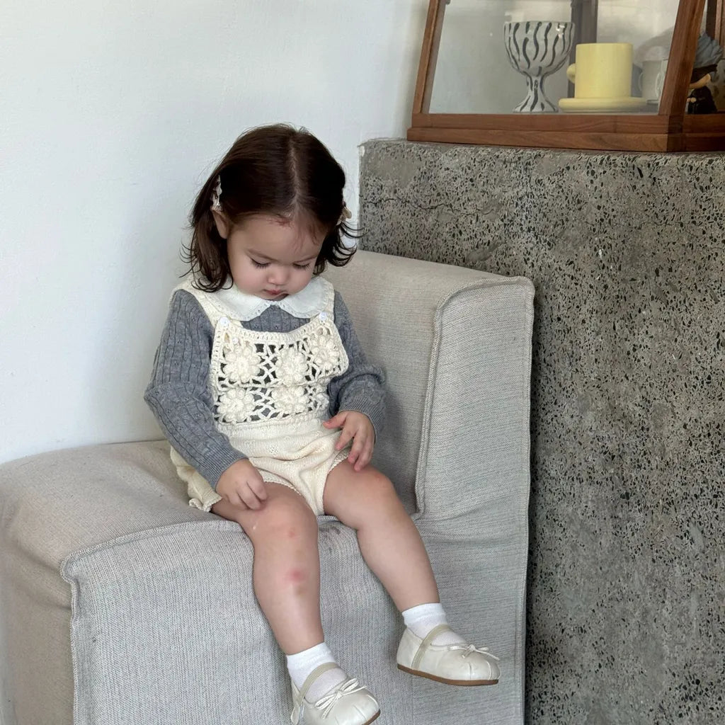 -透かし編みレースフラワーニットロンパース/ボンネット【mh0011143】 - mamahalo shop - ノースリーブロンパース -  べビー服 - 子供服 - 男の子 - 女の子