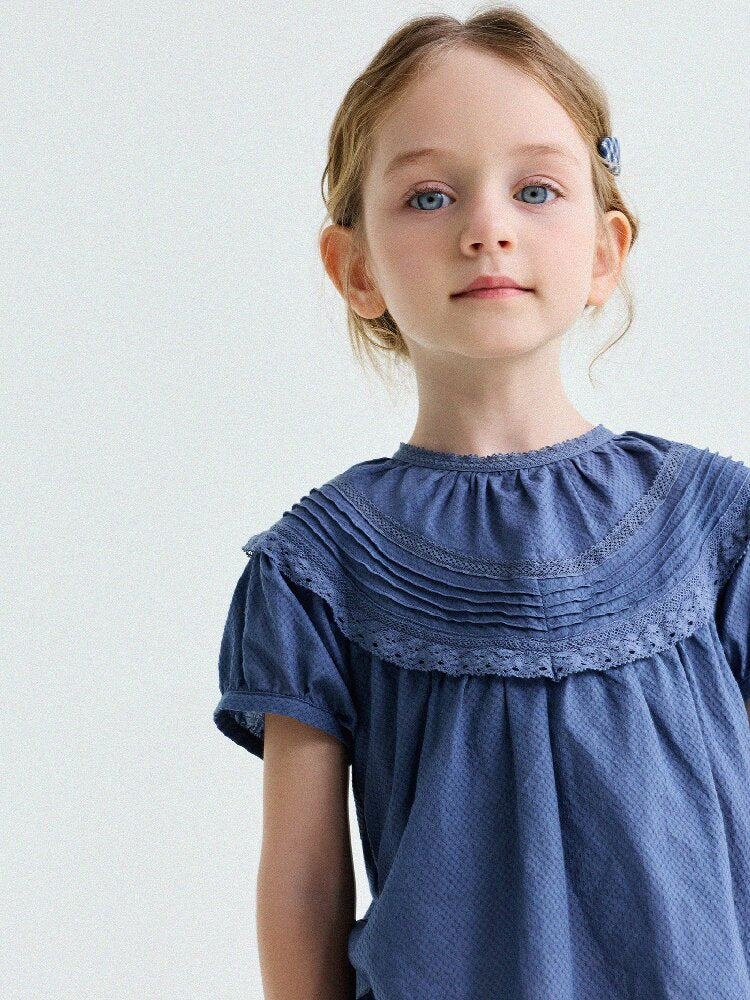French Lace Puff Sleeve Cotton Shirt レース 半袖ブラウス【mh0013200】