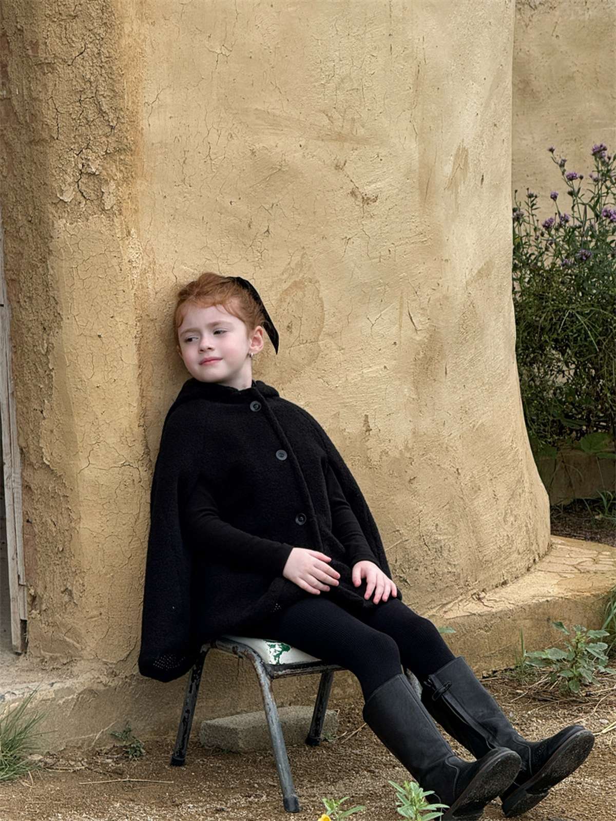 -フーディポンチョ ピクシーフード ブラックマントコート【mh0011440】 - mamahalo shop - ショートコート・ジャケット・ジャンパー -  べビー服 - 子供服 - 男の子 - 女の子