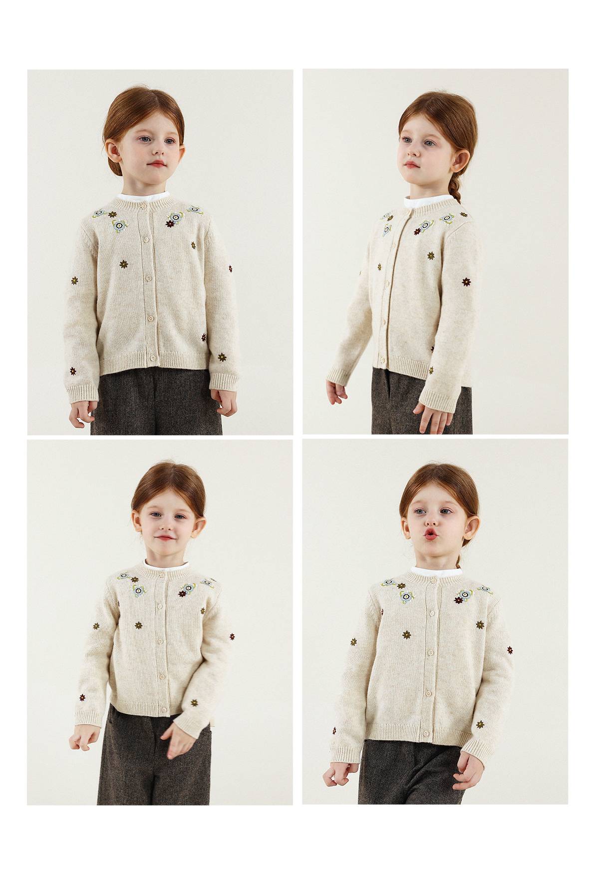-長袖カーディガン ウール混紡 刺繍デザイン クルーネック【mh0011343】 - mamahalo shop - カーディガン・パーカー -  べビー服 - 子供服 - 男の子 - 女の子