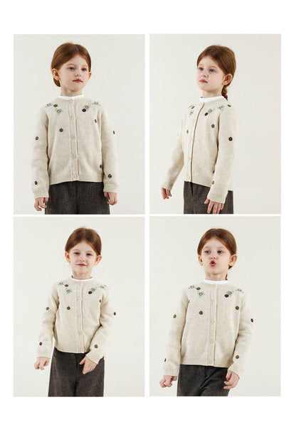 -長袖カーディガン ウール混紡 刺繍デザイン クルーネック【mh0011343】 - mamahalo shop - カーディガン・パーカー -  べビー服 - 子供服 - 男の子 - 女の子