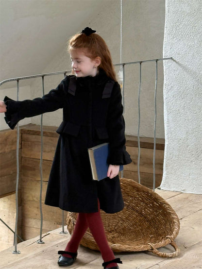 -ミドル丈コート ショルダーリボン フレアベルスリーブ プレッピーアウター【mh0011443】 - mamahalo shop - ロングコート -  べビー服 - 子供服 - 男の子 - 女の子