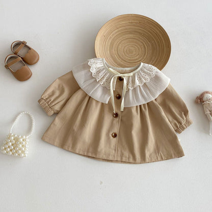 Gabardina de manga larga con cuello de pétalos y estampado floral [mh0012090]