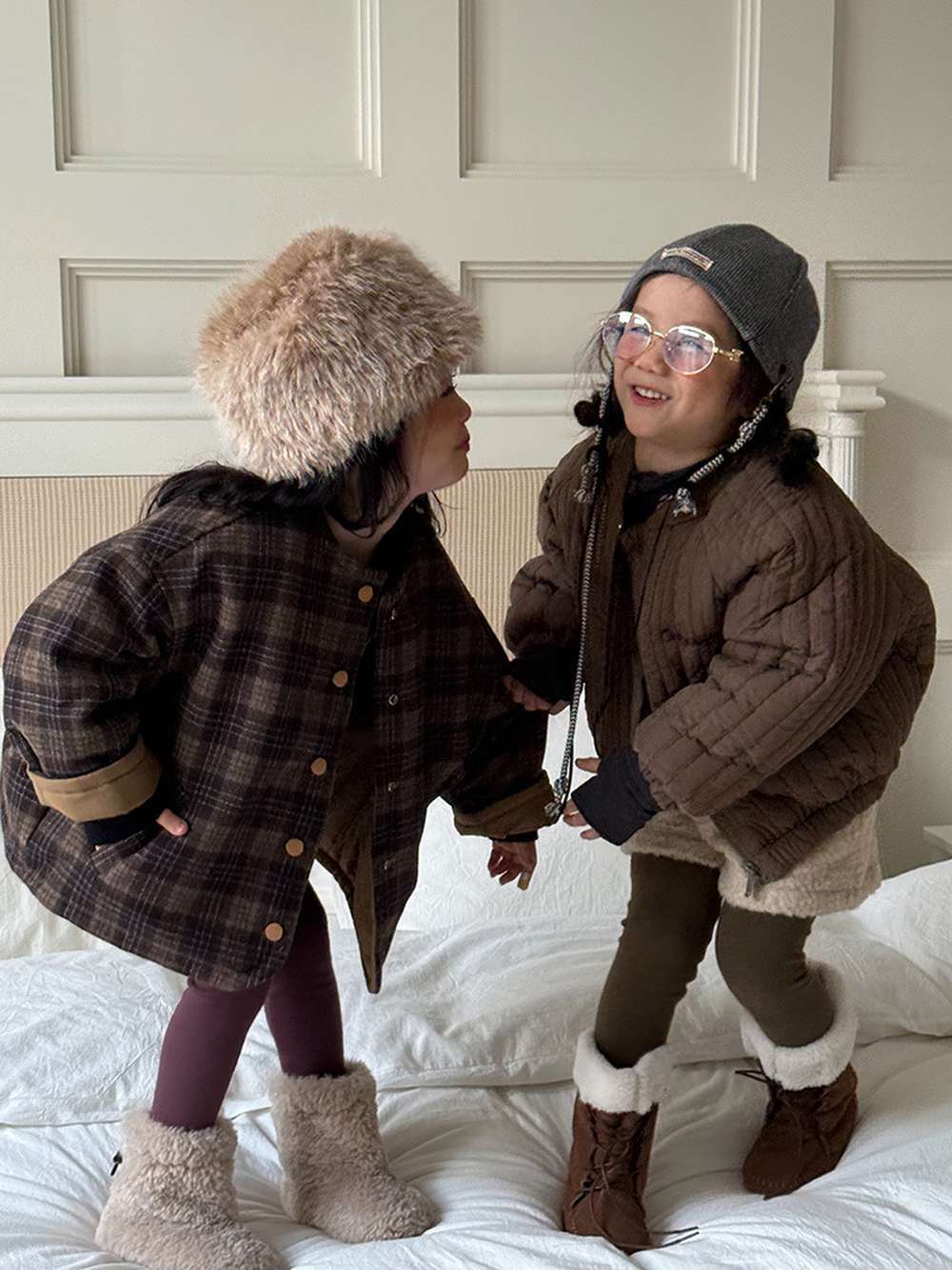 リバーシブルジャケット | 中綿入りウール混チェック柄 | バーン風アウター【mh0011468】