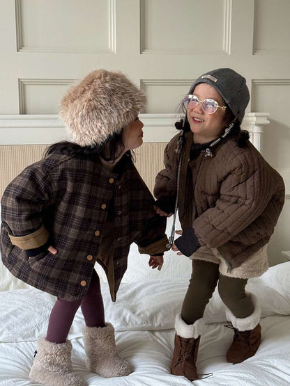 リバーシブルジャケット | 中綿入りウール混チェック柄 | バーン風アウター【mh0011468】