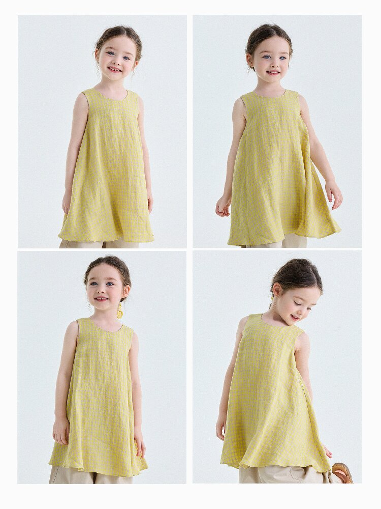 Gingham Plaid Linen Sundress チェック ノースリーブワンピース【mh0013186】