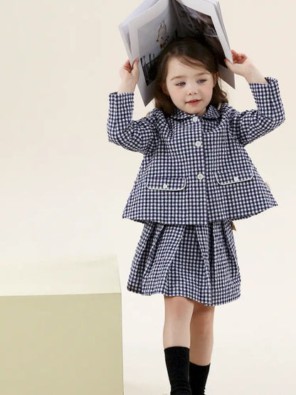 -フレンチスタイルチェックジャケット/ボックスプリーツスカート スーツ【mh0011299】 - mamahalo shop - 長袖セットアップ -  べビー服 - 子供服 - 男の子 - 女の子