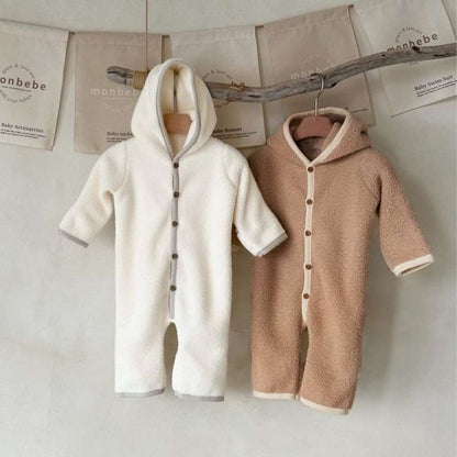 長袖もこもこフーディロンパース | フード付きボア | 防寒アウタージャンプスーツ【mh0011497】