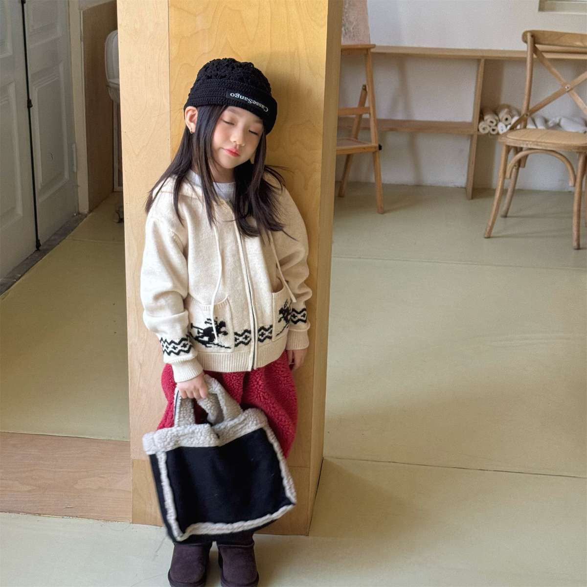 ニットフーディ ジップアップ ノルディック柄 カーディガン【mh0011430】