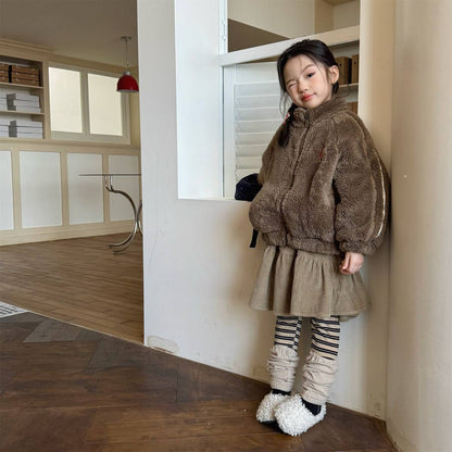 -ボアジャケット アウター ジップアップ 腕ライン 刺繍入り もこもこ素材【mh0011398】 - mamahalo shop - ショートコート・ジャケット・ジャンパー -  べビー服 - 子供服 - 男の子 - 女の子