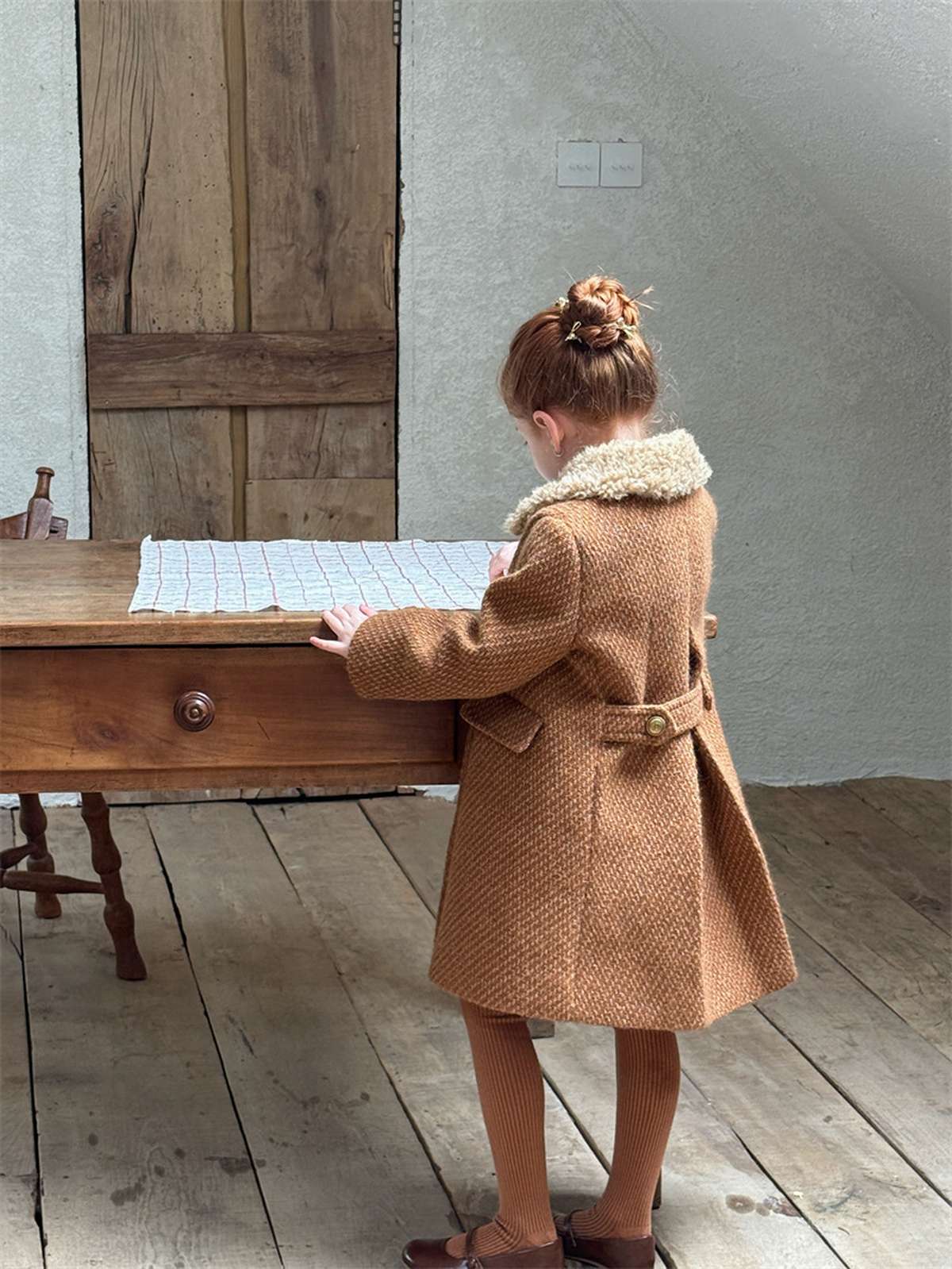 -ミドル丈コート ファーカラー プレッピーツイード風アウター【mh0011441】 - mamahalo shop - ショートコート・ジャケット・ジャンパー -  べビー服 - 子供服 - 男の子 - 女の子