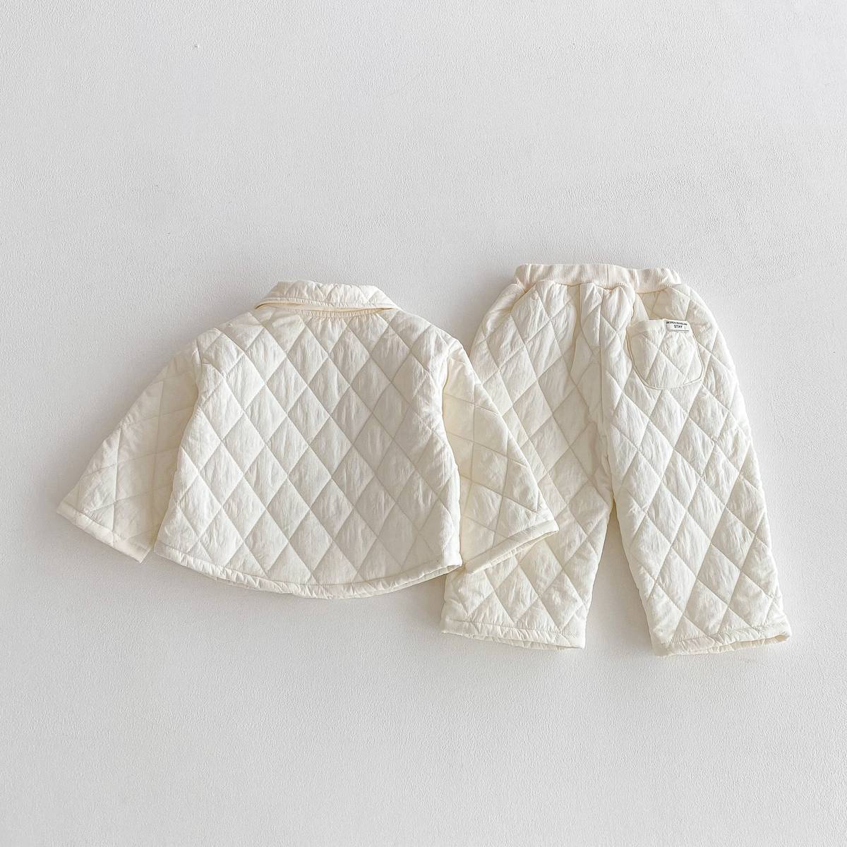 -長袖キルティングジャケット+パンツ セットアップ 2点セット 防寒 中綿ダイヤ柄【mh0011387】 - mamahalo shop - 長袖セットアップ -  べビー服 - 子供服 - 男の子 - 女の子